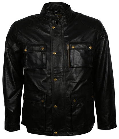 Vintage Men Classic Multi Pocket Field Black Leather Jacket