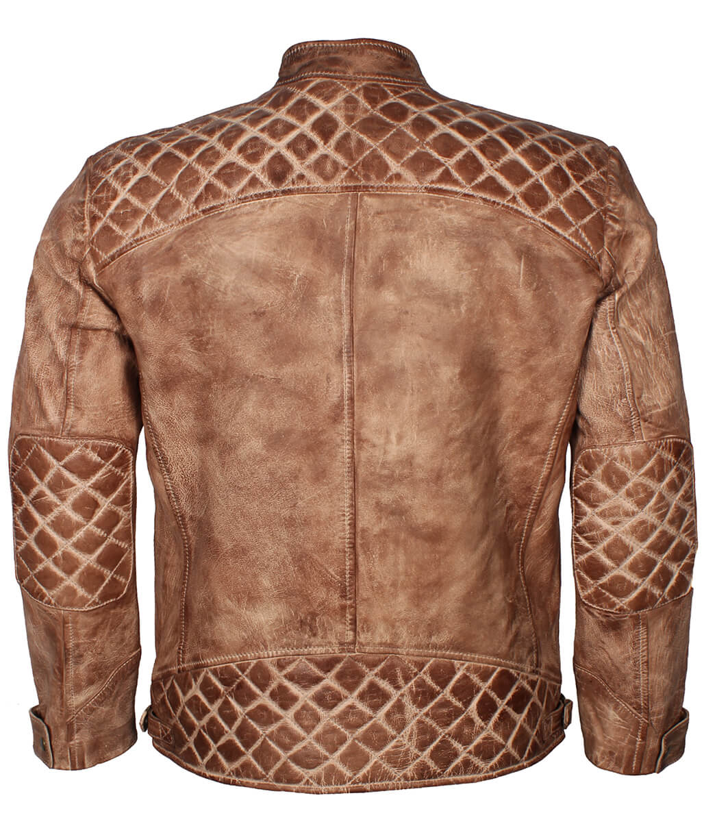 Vintage Men Diamond Quilted Tan Leather Jacket