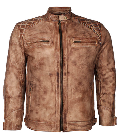 Vintage Men Diamond Quilted Tan Leather Jacket