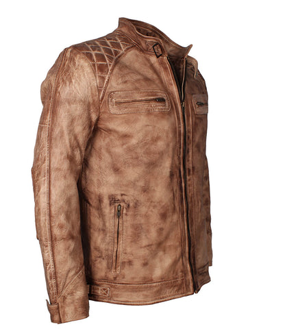 Vintage Men Diamond Quilted Tan Leather Jacket