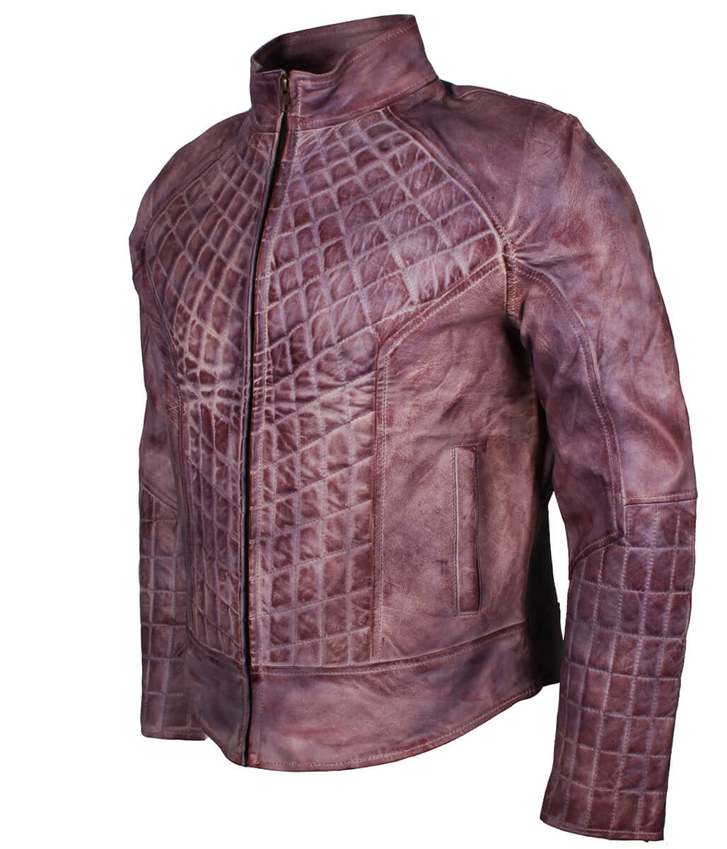 Vintage Men Distressed Purple Quilted Leather Jacket