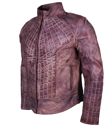 Vintage Men Distressed Purple Quilted Leather Jacket