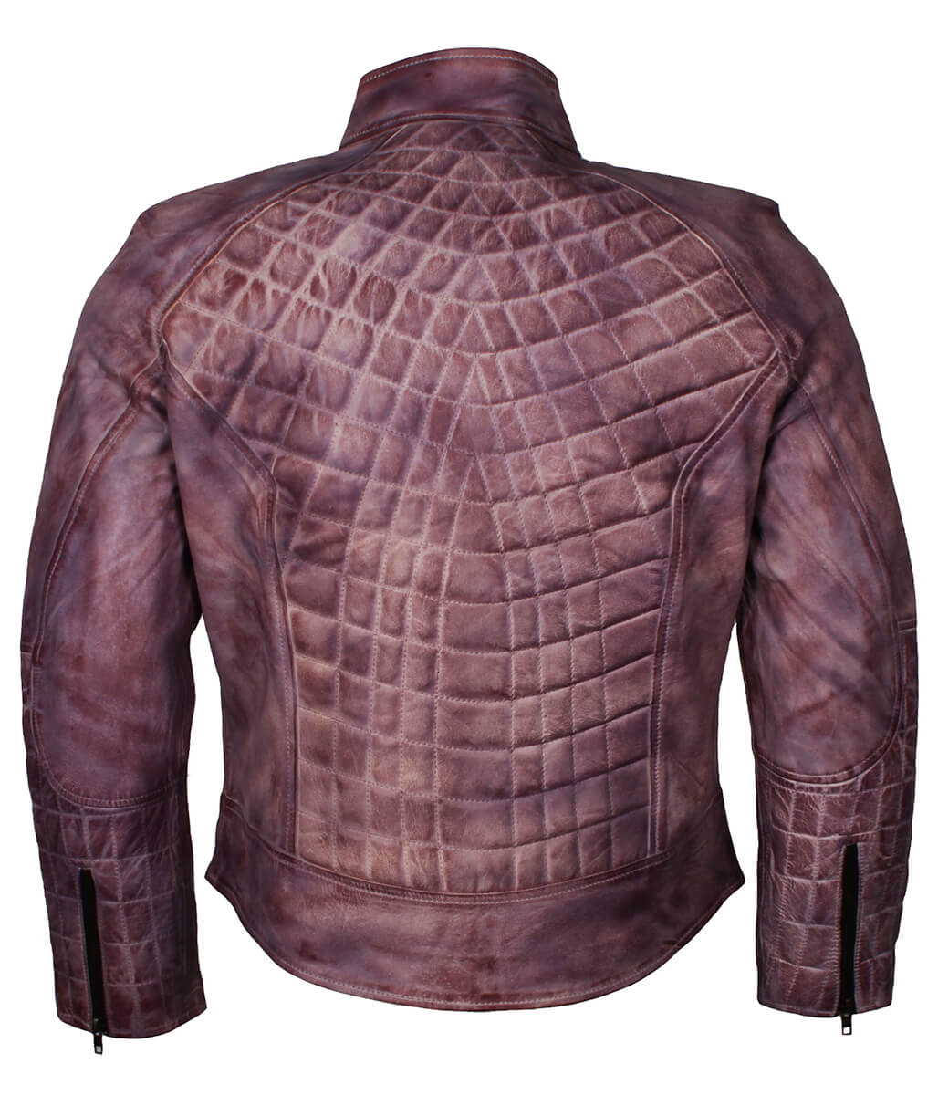 Vintage Men Distressed Purple Quilted Leather Jacket