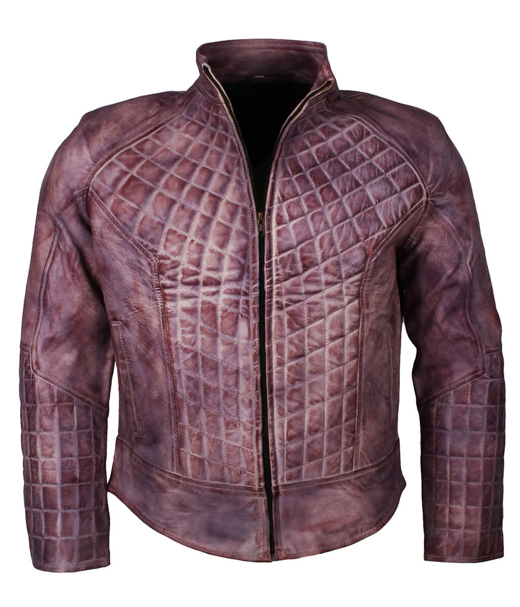 Vintage Men Distressed Purple Quilted Leather Jacket