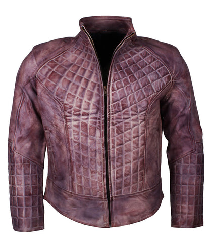 Vintage Men Distressed Purple Quilted Leather Jacket