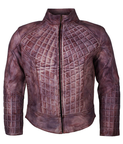 Vintage Men Distressed Purple Quilted Leather Jacket