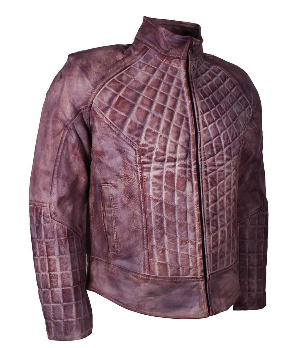 Vintage Men Distressed Purple Quilted Leather Jacket