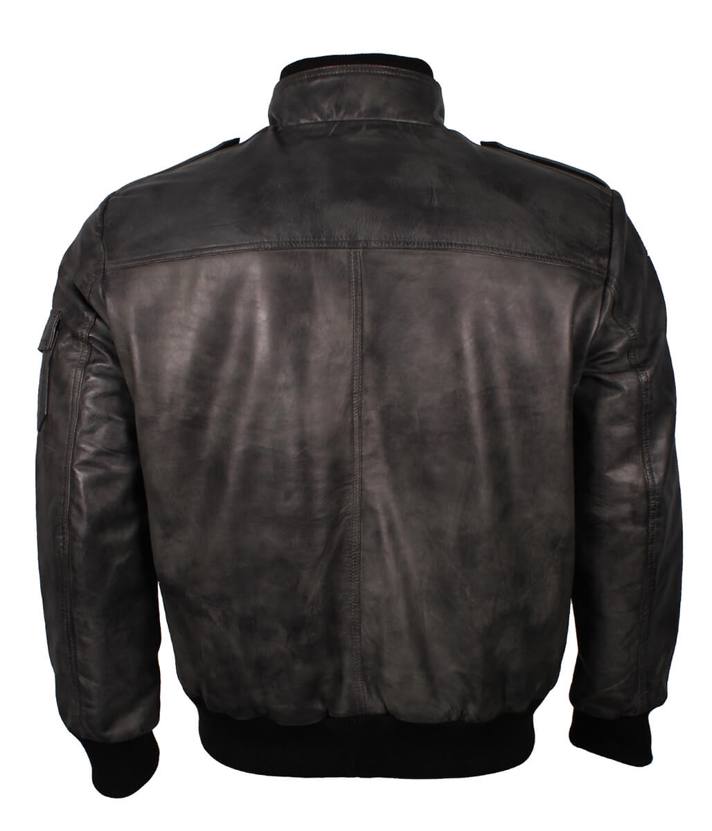 Vintage Men Grey Bomber Leather Jacket