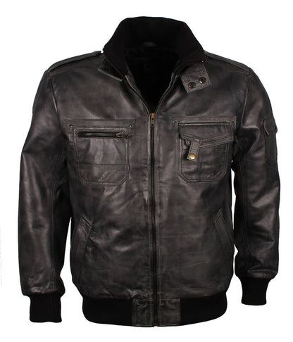 Vintage Men Grey Bomber Leather Jacket