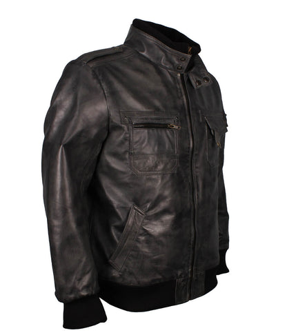 Vintage Men Grey Bomber Leather Jacket