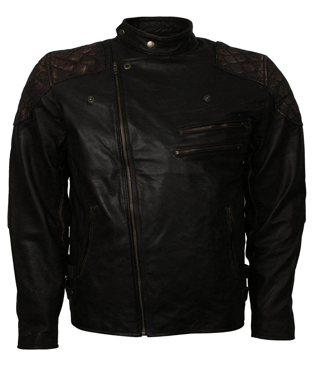 Vintage Men Skull Emblemed Distressed Brown Leather Jacket