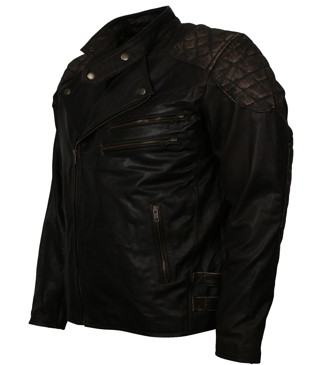 Vintage Men Skull Emblemed Distressed Brown Leather Jacket