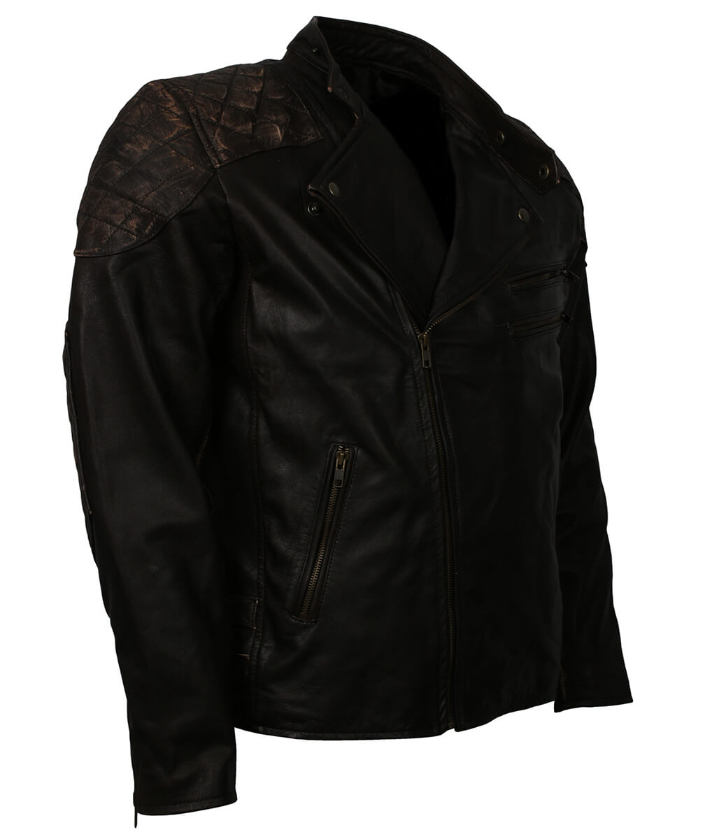 Vintage Men Skull Emblemed Distressed Brown Leather Jacket