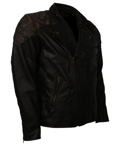 Vintage Men Skull Emblemed Distressed Brown Leather Jacket