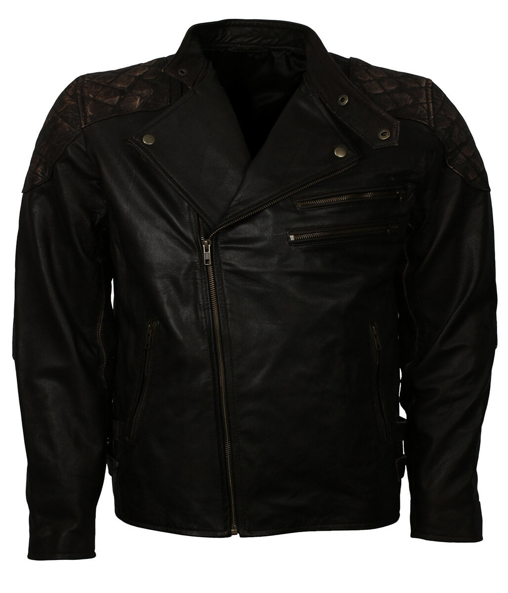 Vintage Men Skull Emblemed Distressed Brown Leather Jacket