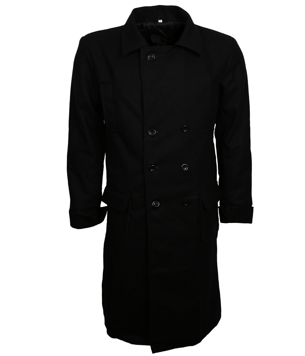 Vintage Military Classic Black Double-Breasted Wool Coat