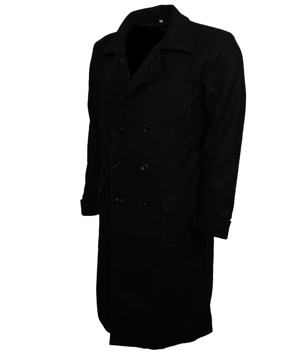Vintage Military Classic Black Double-Breasted Wool Coat