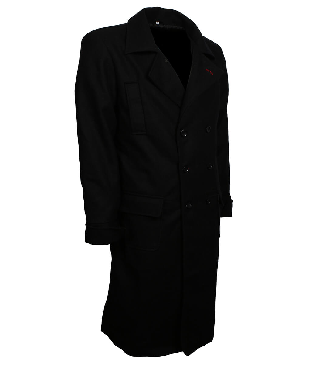 Vintage Military Classic Black Double-Breasted Wool Coat