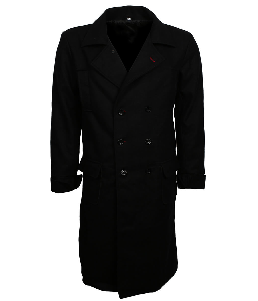 Vintage Military Classic Black Double-Breasted Wool Coat