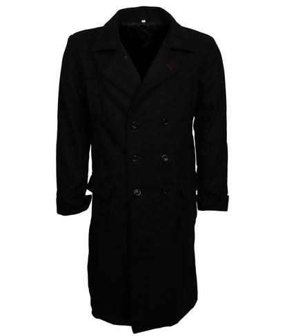 Vintage Military Classic Black Double-Breasted Wool Coat
