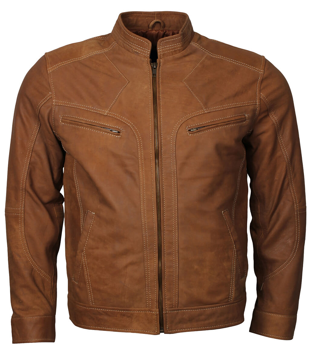 Vintage Motorcycle Men Distressed Brown Leather Jacket