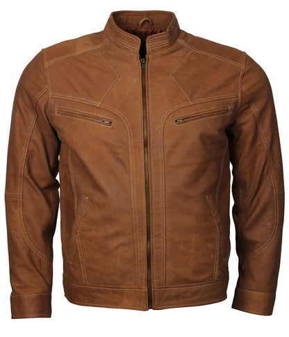 Vintage Motorcycle Men Distressed Brown Leather Jacket
