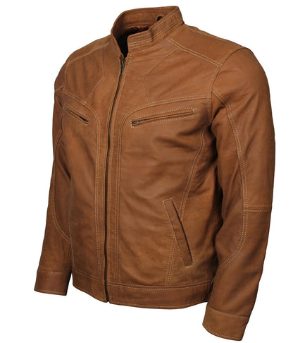 Vintage Motorcycle Men Distressed Brown Leather Jacket
