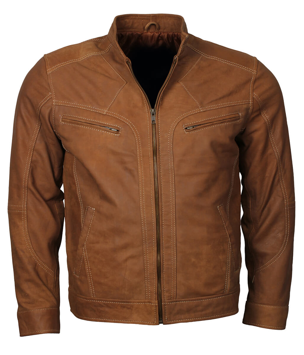 Vintage Motorcycle Men Distressed Brown Leather Jacket