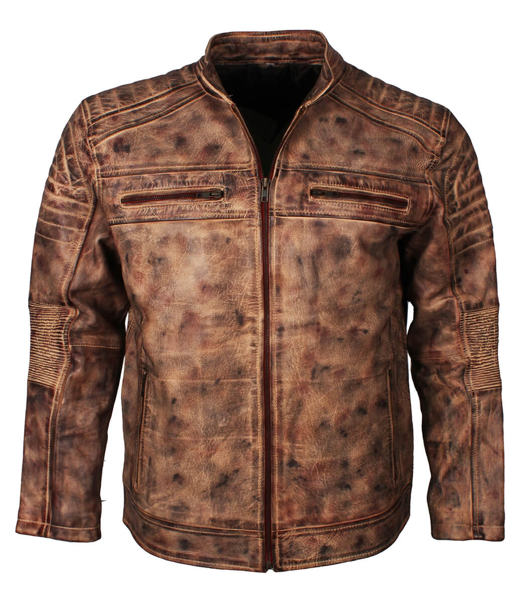 Vintage Padded Shoulder Antique Brown Leather Jacket