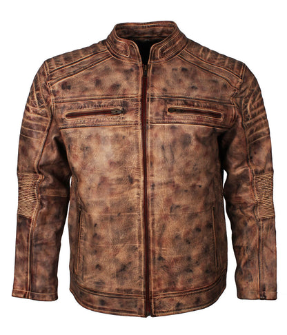 Vintage Padded Shoulder Antique Brown Leather Jacket