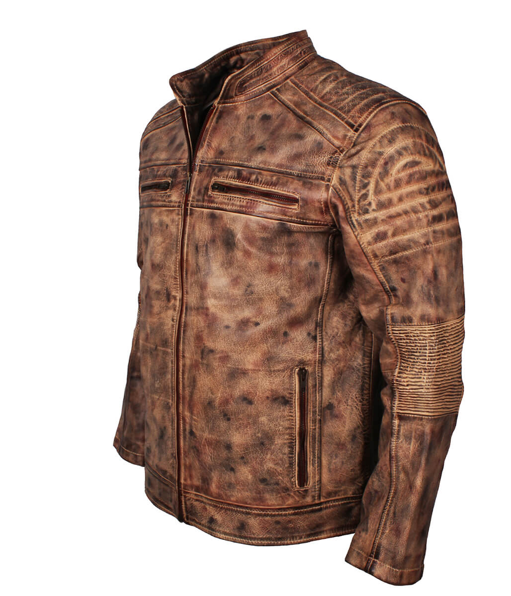 Vintage Padded Shoulder Antique Brown Leather Jacket