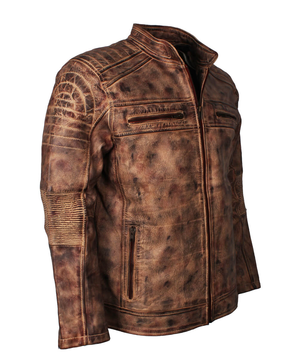 Vintage Padded Shoulder Antique Brown Leather Jacket