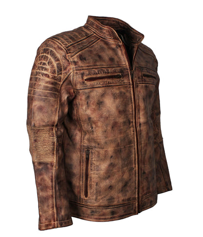 Vintage Padded Shoulder Antique Brown Leather Jacket