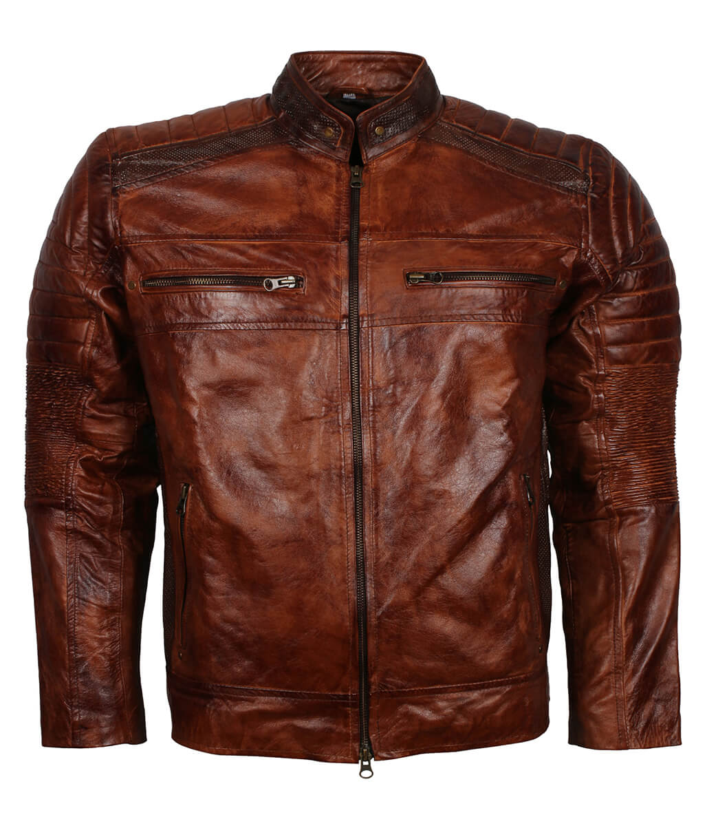 Vintage Urban Biker Style Quilted Shoulder Leather Jacket