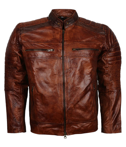 Vintage Urban Biker Style Quilted Shoulder Leather Jacket