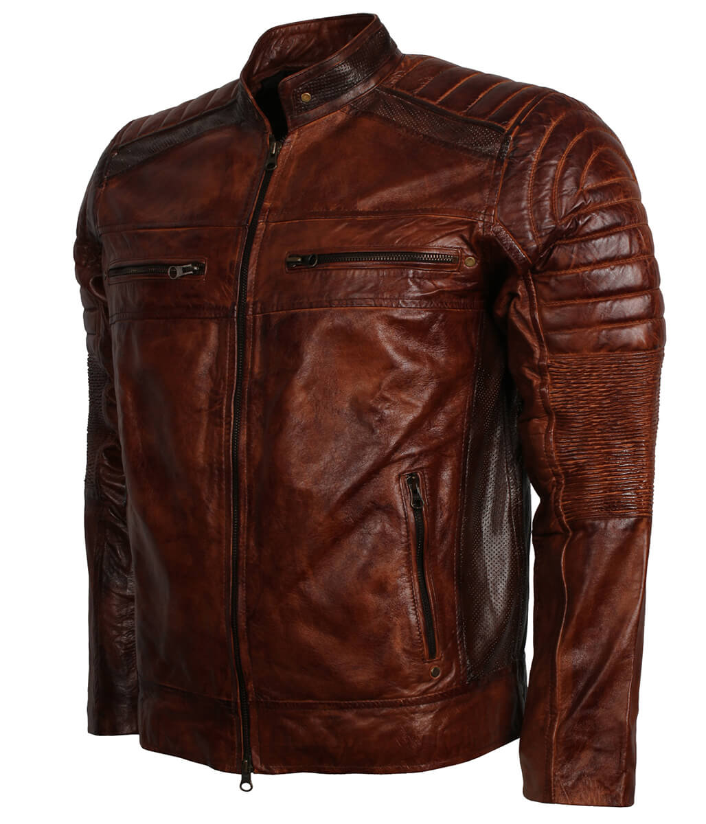 Vintage Urban Biker Style Quilted Shoulder Leather Jacket