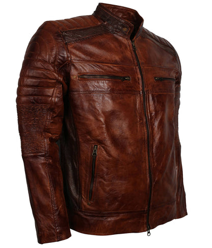 Vintage Urban Biker Style Quilted Shoulder Leather Jacket