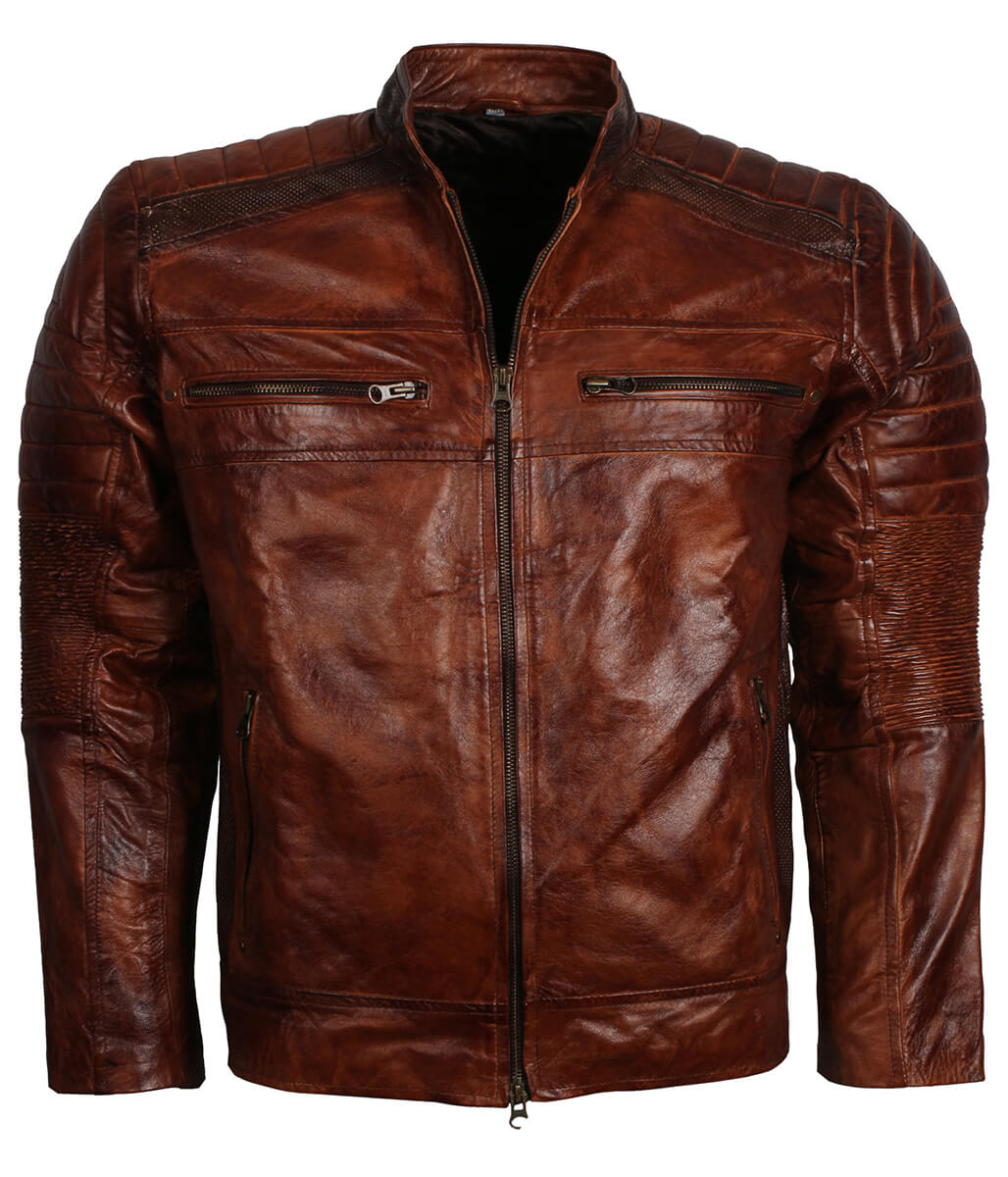 Vintage Urban Biker Style Quilted Shoulder Leather Jacket