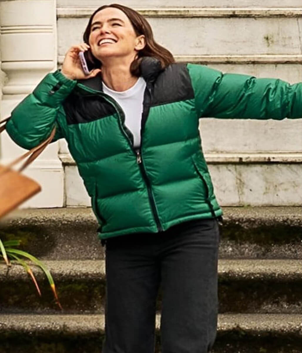 Voicemails For Isabelle 2026 Zoey Deutch Green Puffer Jacket