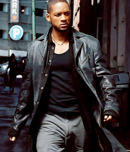 Will Smith I Robot Black Leather Long Coat