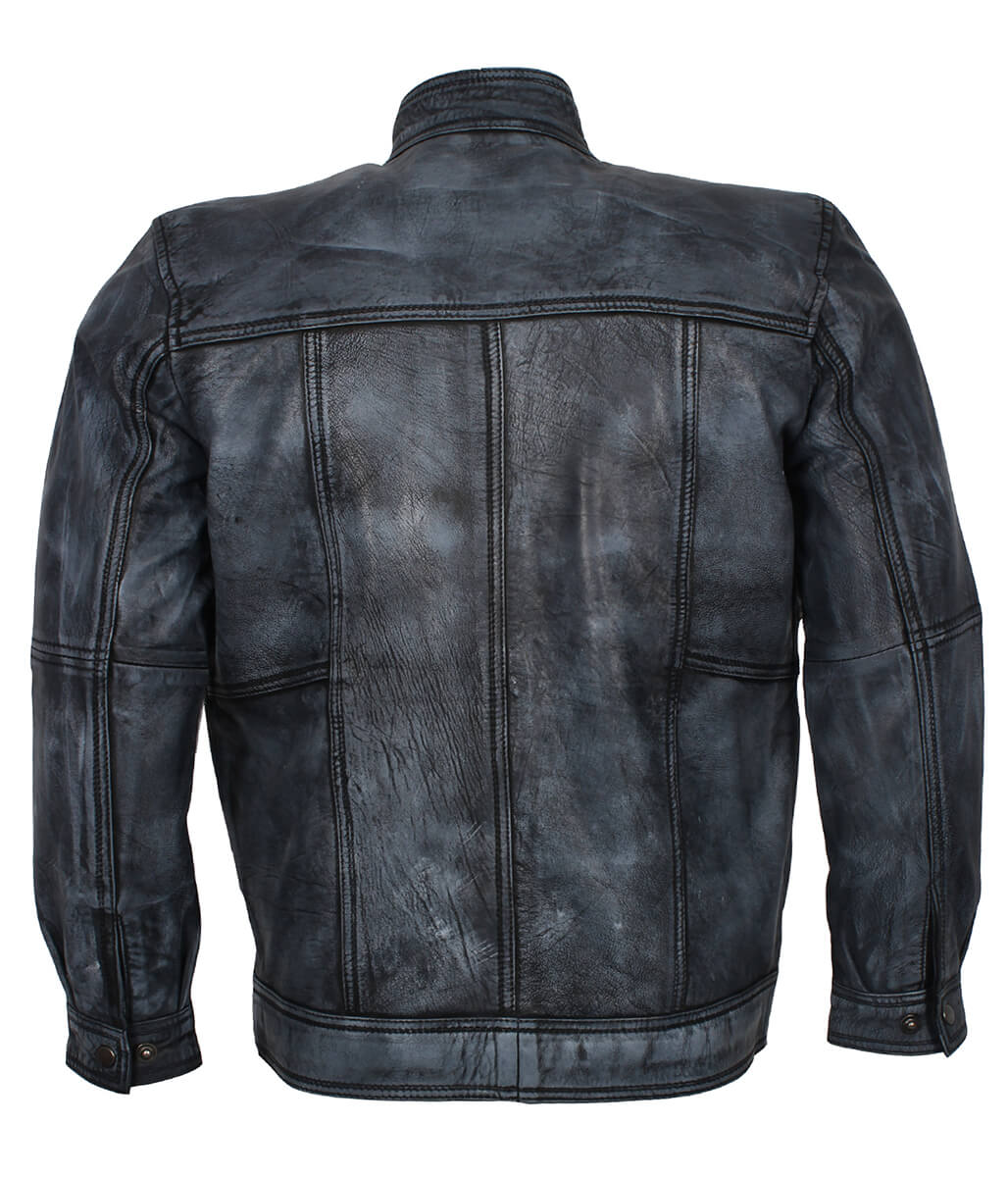 Yoke Panel Men Distressed Grey Leather Jacket