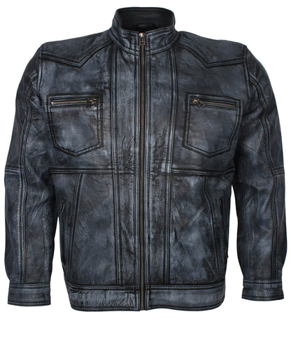 Yoke Panel Men Distressed Grey Leather Jacket