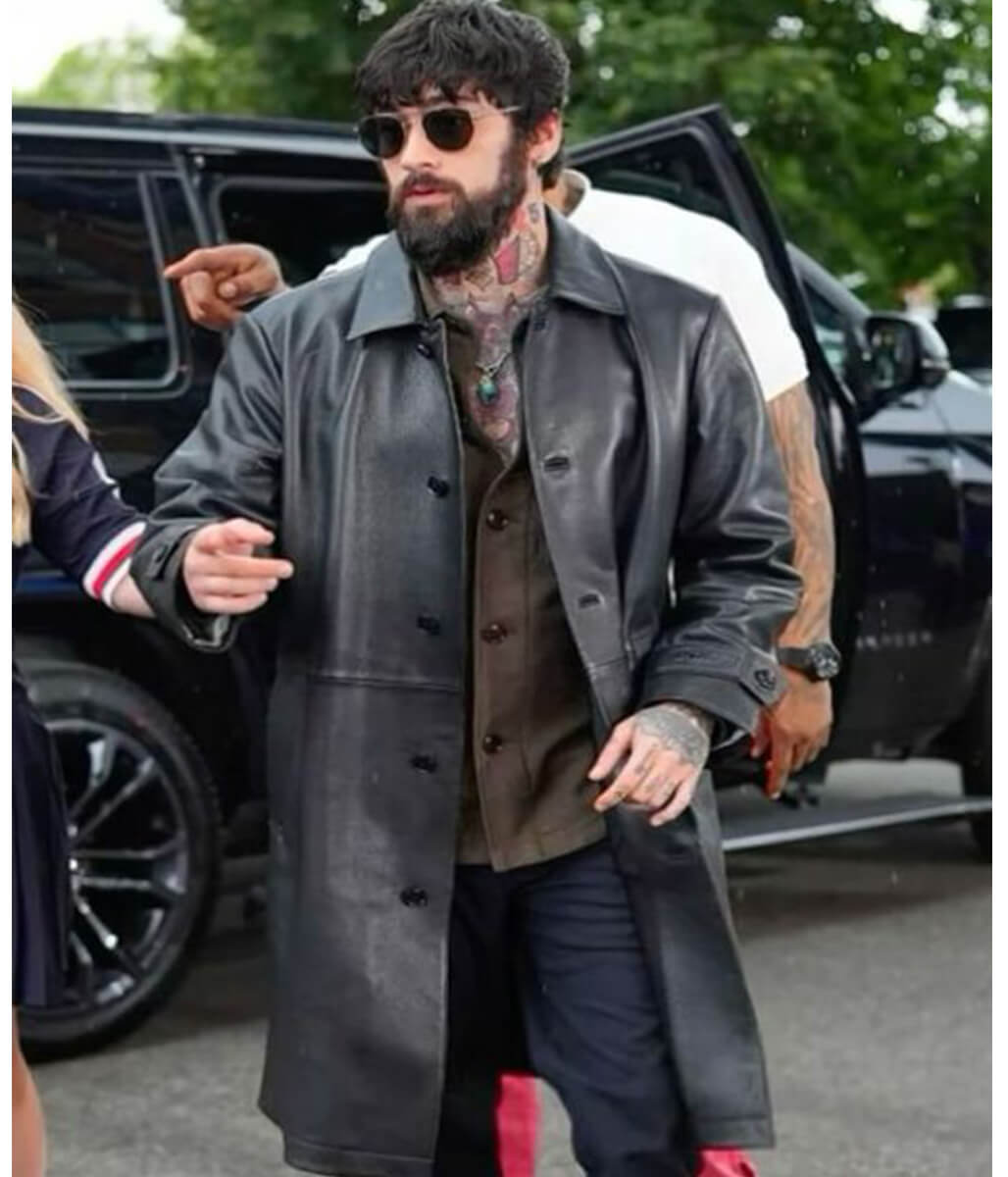Zayn Malik Black Leather Trench Coat