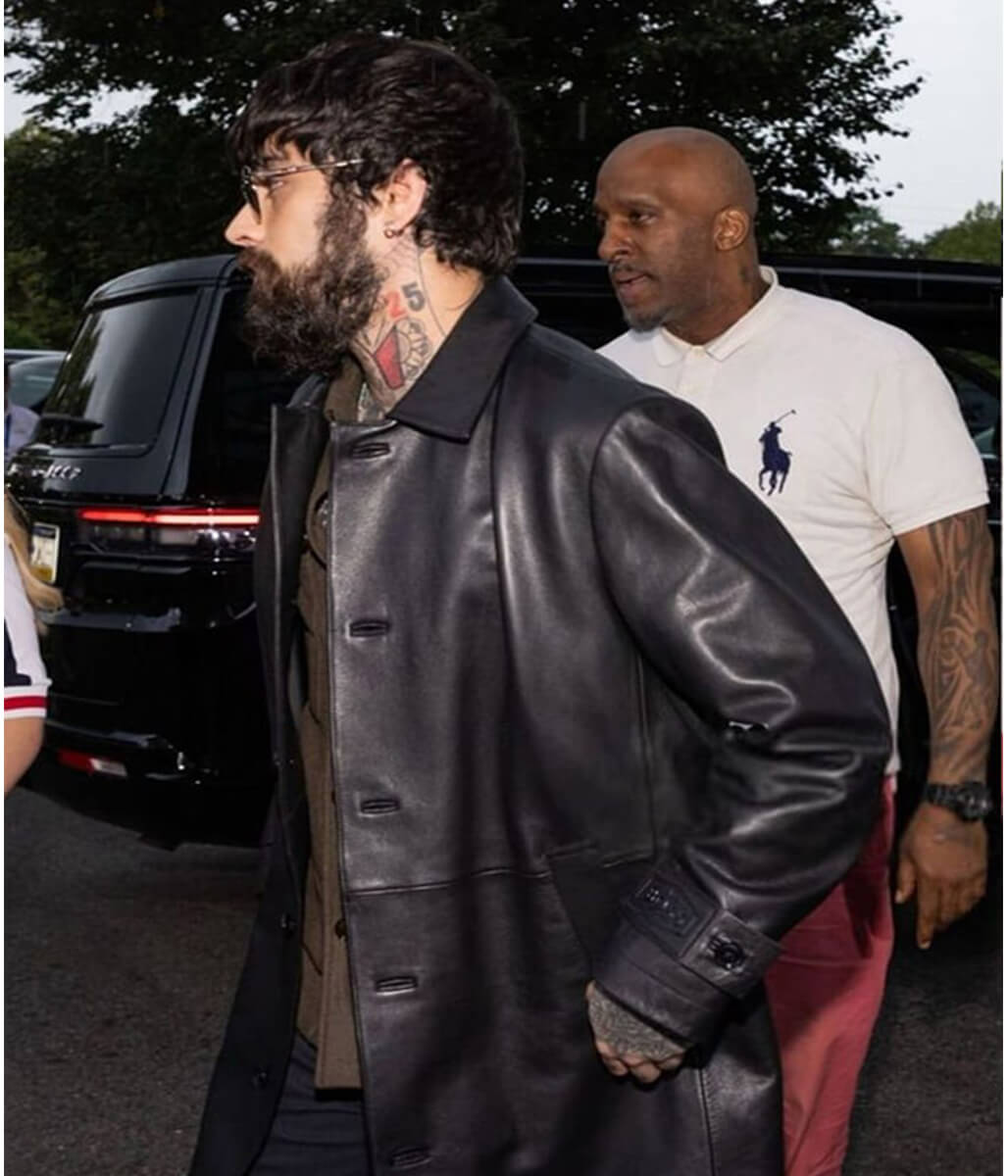 Zayn Malik Black Leather Trench Coat