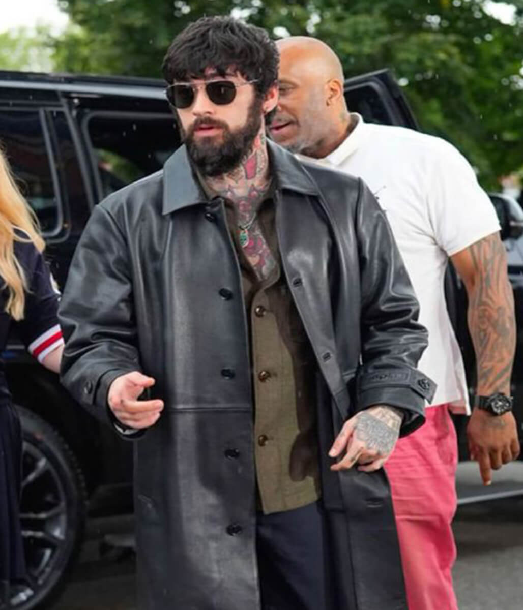 Zayn Malik Black Leather Trench Coat
