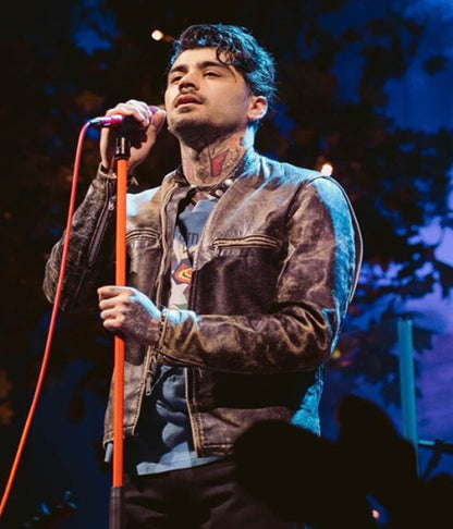Zayn Malik Brown Distressed Leather Jacket
