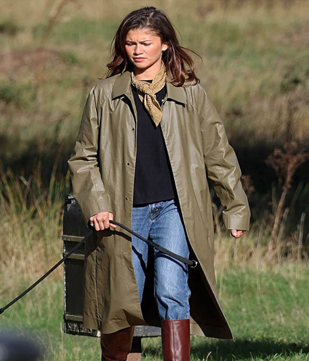 Zendeya Coleman London Park Spotting Green Trench Coat