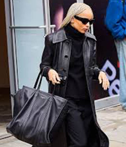 Zoe Kravitz Black Leather Long Coat
